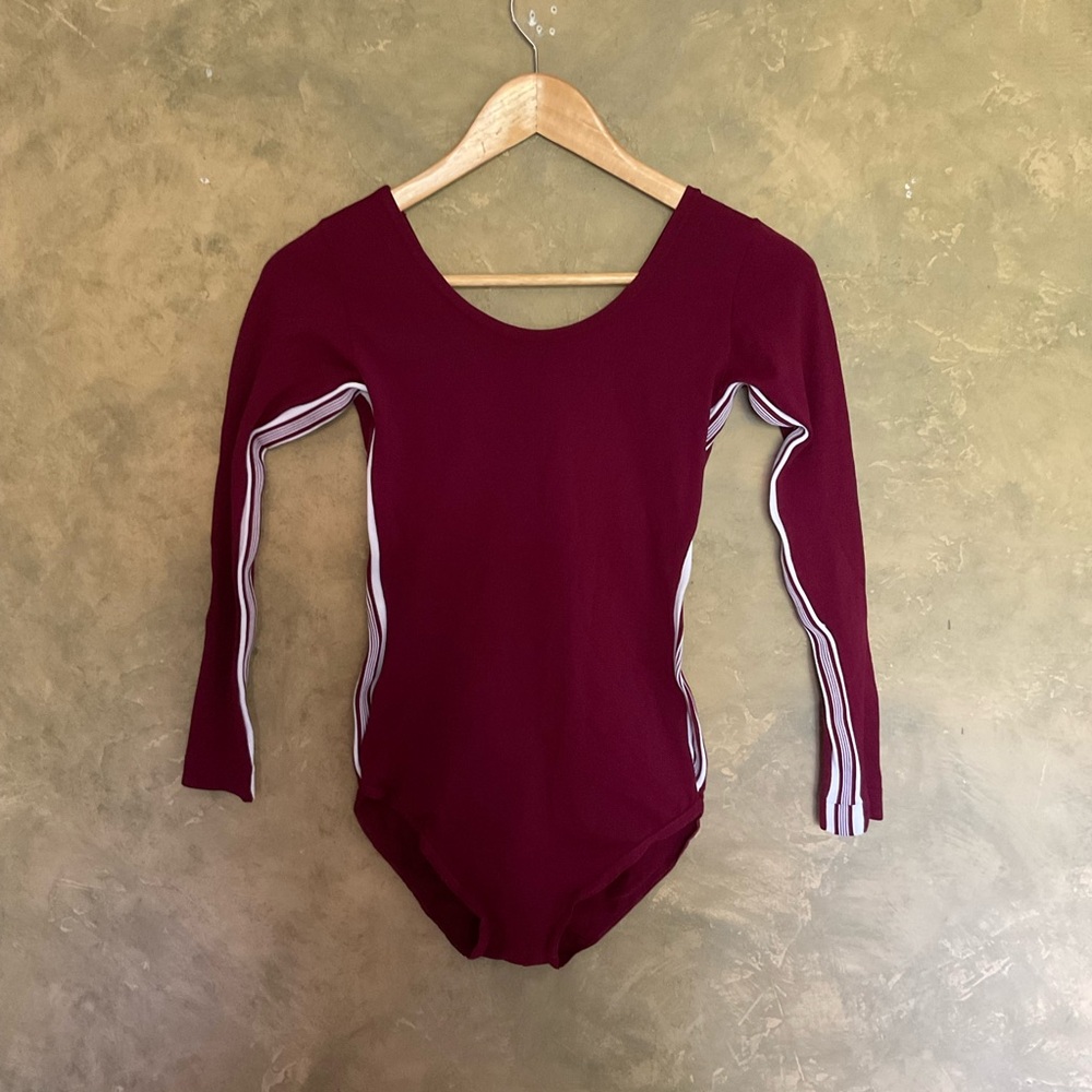 Vintage 70s 80s Mondor Side Stripe Long Sleeve Leotard Bodysuit
